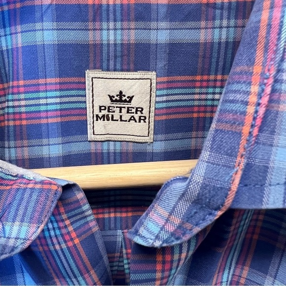 Peter Millar Plaid Button Up Shirt Mens Size Large Blue Pink Pocket - Picture 7 of 11